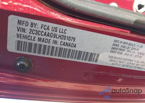 2020 Chrysler 300 Touring z USA, uszkodzony, nr VIN 2C3CCAAG9LH201079